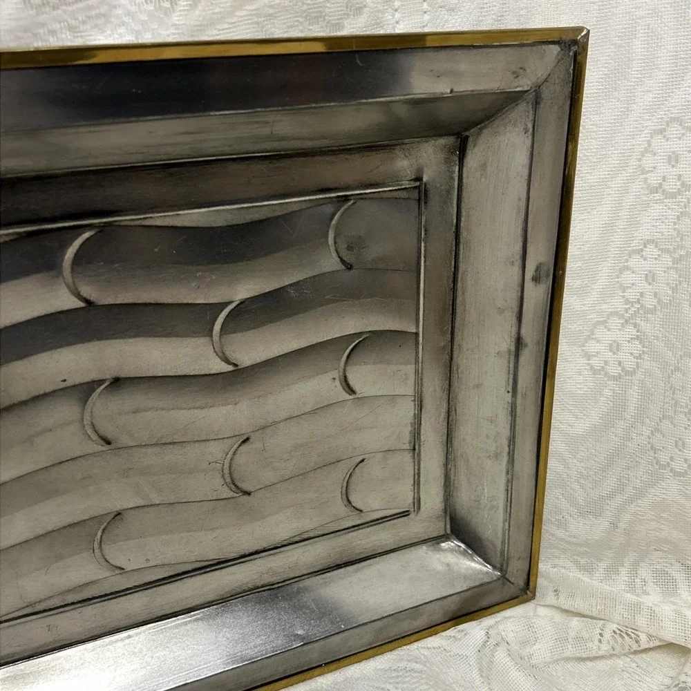 Metal Tray Two Tone‎ Silver Gold Faux Bamboo Pattern Made in Mexico